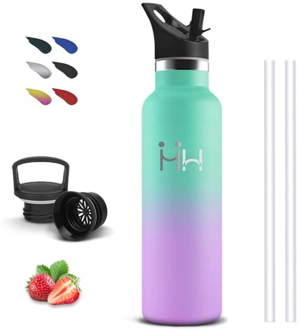 Botella Agua, Botella Agua Acero Inoxidable 750ml, A Prueba de Fugas, Garrafa Termica, con Pajita y Filtro, Doble Aislamiento, Cantimplora sin BPA, para Oficina, Correr, Cámping, Senderismo, Yoga