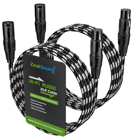 zealsound XLR Cable (2m/6.6ft, 2-Pack) 3-Pin Male to Female, Nylon-Braided Hi-Fi XLR Audio Microphone Cable for Home Recording Studios, Mixing Desks, Mixers, Studios, Podcasting