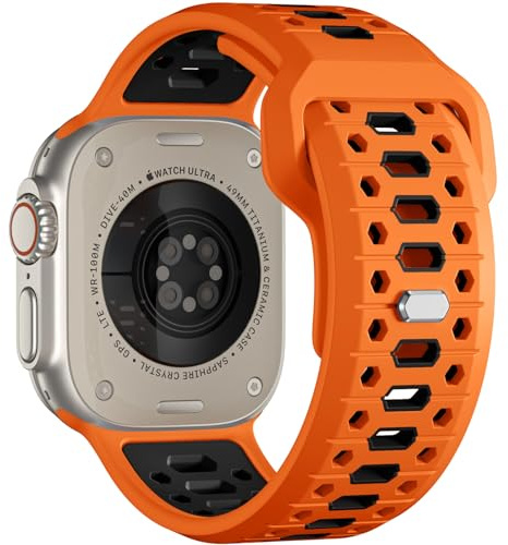 Maledan Sportarmband kompatibelt med Apple Watch Ultra 3, armband, 49 mm, 46 mm, 45 mm, 44 mm, 42 mm, män, bikakedesign, ventilerande armband för iWatch Series 11 10 9 8 7 6 5 4 3 2 1 Ultra, orange