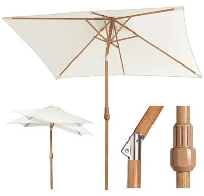 Sekey Sonnenschirm Rechteckig Auto-Knickbar UV50+ Holzoptik | 38mm Eisenmast, 6 Stahlstreben, für Garten/Balkon/Terrasse, Kurbel, rostfrei, GRS-zertifiziert, langlebig