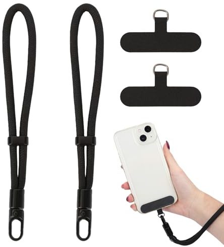 XXHUO Phone Wrist Strap, 2 Pack Adjustable Mobile Phone Lanyard Wrist Safety Strap With Tether Tabs For Smartphone Hands-Free Cellphone Wristlet Strap Black