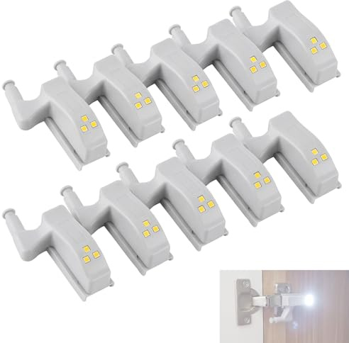 JIXLOUR - Juego de iluminación para bisagras de armario LED con 10 lámparas de sensor, inalámbricas, 12 V, ahorro de energía, perfecto para cocina, dormitorio, armarios y otros muebles