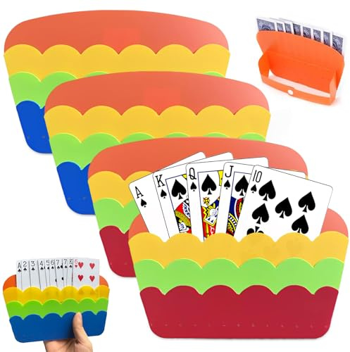 Qiundar Playing Card Holder 4 Pcs Playing Card Holder 3 Layer Design Reusable Cards for Adults Seniors Children