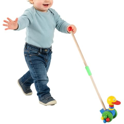 Giocattolo da spingere - girello in legno | Passeggino da tirare | Carrello per attività girello per animali da cartone animato pieghevole unipolare per bambini piccoli, allenamento per l'equilibrio,
