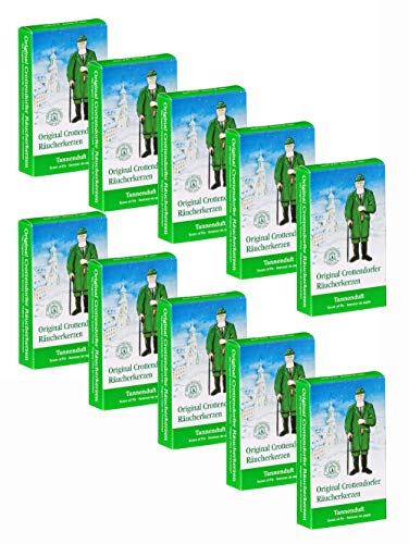 Crottendorfer Räucherkerzen Tannenduft 10er Pack (10 x 24 Stück) – Warmer, würziger Waldduft mit hochwertigen ätherischen Ölen der Edeltanne – Höhe 2,7cm, Ø 1,2cm – 15 Min. Brenndauer pro Räucherkegel