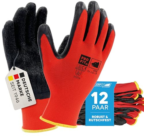 PRO FIT finstickad latexhandske, storlek 7, röd/svart, 12 par