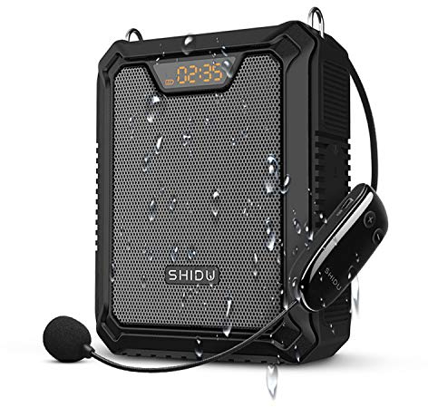 Amplificateur Vocal,SHIDU 30W Voice Loudspeaker Haut-Parleur Bluetooth avec Micro sans Fil UHF et Micro Filaire Casque IPX6 Système de sonorisation Rechargeable étanche pour Les Enseignants,extérieur
