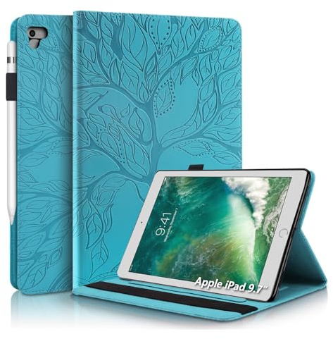 Aswant iPad 6. Generation 2018 Hülle iPad 2017 Generation 9.7 Zoll Schutzhülle PU Leder Flip Auto Schlaf/Wach Hülle für iPad Air/iPad Air 2 9.7 Zoll. iPad 2017 / iPad 2018 Geprägter Baum - Blau