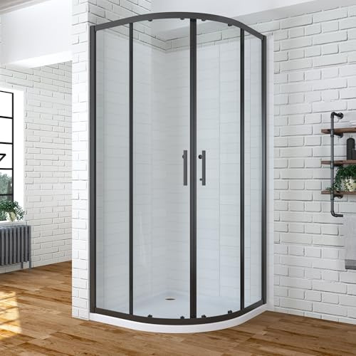 AQUABATOS® 80 x 80 cm Duschkabine Matt Schwarz Viertelkreis Runddusche Halbrund mit Schiebetüren aus Echtglas mit Nanobeschichtung, Duschtüren Radius 550 mm, Höhe 195 cm