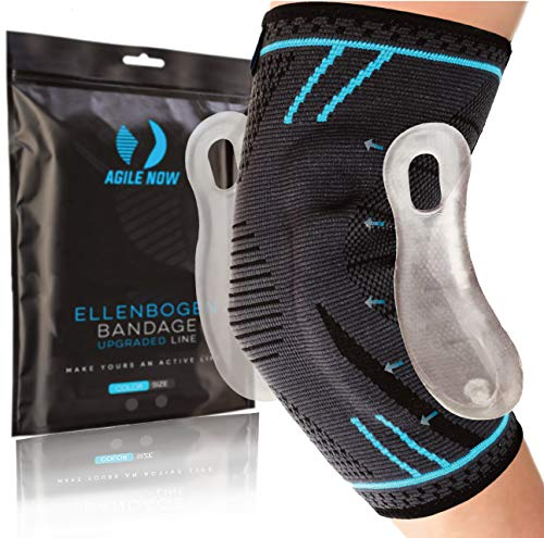 AGILE NOW® Ellenbogenbandage Upgraded stabilisiert & schützt die Gelenke, rutschfeste Tennisarm Bandage mit Curved-Gel-Pads, geeignet für alle Sportarten wie Tennis, Gewichtheben & Golf (XL | Blau)
