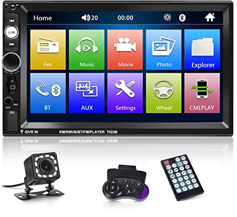 NHOPEEW Doppel Din Radio unterstützt Android/iPhone Mirror Link 2 Din 7 Zoll Touch Display Autoradio mit Bluetooth Freisprecheinrichtung/Dual USB/SD/AUX/Lenkradsteuerung + Rückfahrkamera