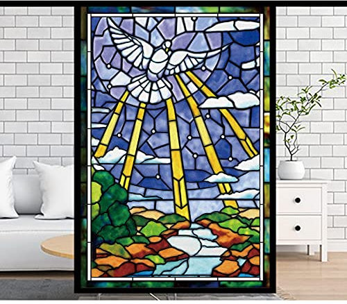 Selbstklebend Sichtschutzfolie, Fensterfolie, Glasdekorfolie, Bunt, PVC, Für Zu Hause Badezimmer Wohnzimmer Dekorativ (40x60cm, Friedenstaube)