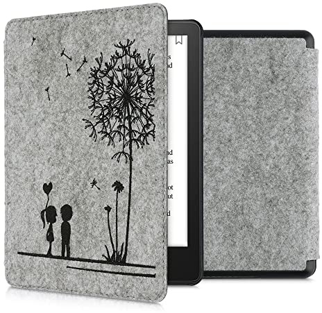 kwmobile Hülle kompatibel mit Amazon Kindle Paperwhite 11. Generation 2021 - Filz Stoff eReader Schutzhülle Cover Case - Pusteblume Love Schwarz Hellgrau