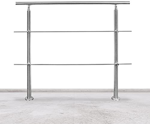 Jiubiaz - Corrimano universale in acciaio inox, 160 cm, adatto ad ambienti interni ed esterni, con 3 barre trasversali, ringhiera per scale