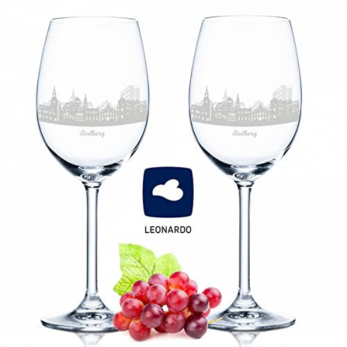 GRAVURZEILE Leonardo Weingläser mit Gravur - Skyline Stolberg im Set - Hochwertige 360° Lasergravur - schönes Geschenk als Andenken, Souvenir oder für Sammler & Weingenießer zum Geburtstag
