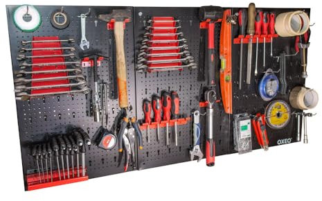 Lot de 3 panneaux acier pour rangement d'outil - Mur à 74 outils - porte outil mural - 120 cm x 60 cm