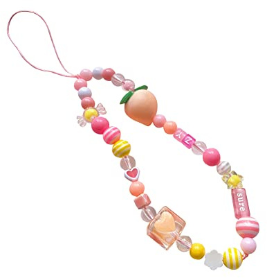 Mobile Phone Beads Lanyard Wrist Bands Mobile Phone Chain Wrist Lanyard Fruit Peach Letter Beads Phone Pendant Anti Lost Mobile Phone Jewellery Key Chain Charm for Women