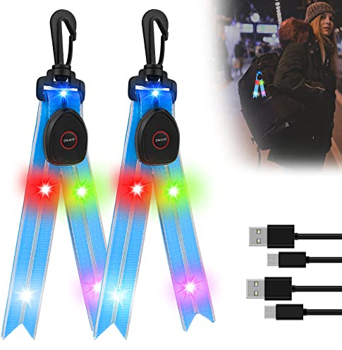 Aicharynic LED Blinklicht Schulranzen, 2 Stück USB Aufladbar LED Reflektoren Kinder Schulranzen Sicherheitslicht Reflektor Rucksack Anhänger für Joggen Wandern Laufen