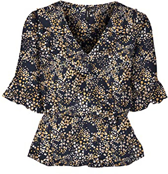 VERO MODA Female Blouse VMDORA Kaya 2/4 Wrap Top WVN GA, Navy Blazer/AOP:Dora, Large