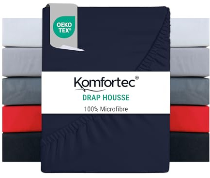 Komfortec Mikrofaser Spannbettlaken 160x200 cm – Weiches Spannbetttuch mit Rundumgummi – Fitted Sheet für Matratzen bis 30 cm – Blau – Oeko-Tex – Pflegeleicht & Hautfreundlich – 90g/m²
