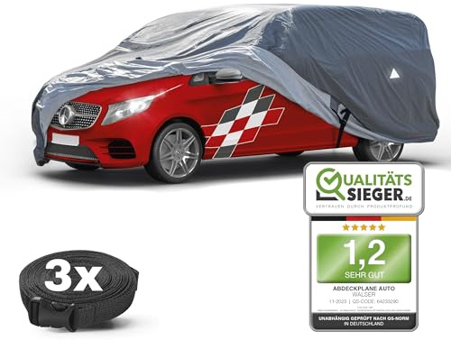 Walser Premium Autoplane All Weather Plus, wasserdichte Bus-Abdeckplane, Transporter-Abdeckung, Fahrzeug-Abdeckplane Vollgarage, Langer Radstand grau, XL