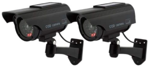 ATTA Solar Fake Security Camera, Bullet Dummy Security Camera Surveillance System with Realistic Red Flashing Lights Indoor Outdoor for Home and Business (2, Black)
