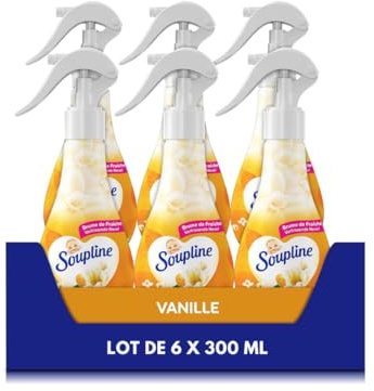 SOUPLINE - Brume de Linge 3D Parfum Vanille - Spray Pour Rafraîchir le Linge - Parfume Instantanément - Complément idéal à votre adoucissant - Lot de 6X300 ml