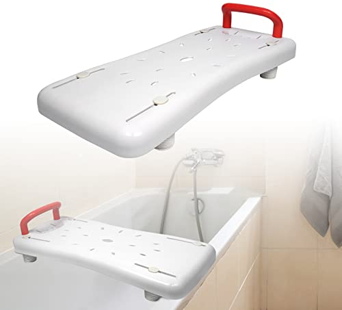 LARS360 Badewannenbrett Badewannensitz Senioren Erwachsene Einstellbar Wannenbrett zum Sitzen Brett für Badewanne Sitzbrett Stuhl für Badezimmer Max 150 kg mit Griff, LARS-(HAG1337R), Weiß