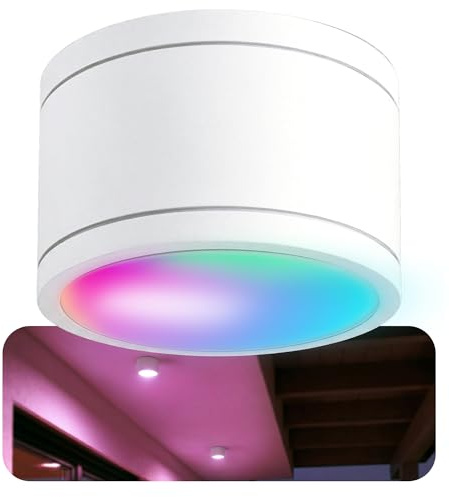 SSC-LUXon CELI-WX Deckenspot weiß IP44 Smart GX53 RGBW WLAN Bad dimmbar | Smarter Bad-Deckenspot weiß rund IP44 - RGBW GX53, 16 Mio Farben per App & Sprache, WLAN ohne Hub, für Bad, Küche & Außen