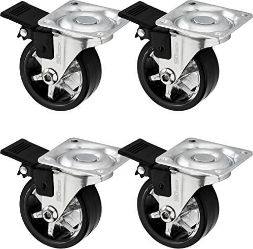 SOTECH 4 Stück Design Lenkrollen SHIFT Rollen-Ø 50 mm schwarz | mit Feststellfunktion, belastbar bis 140 kg (35 kg pro Möbelrolle), Höhe 64 mm