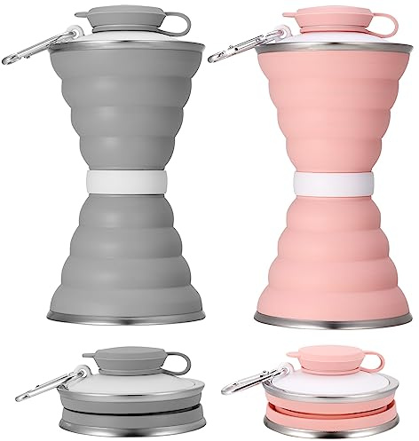 Firtink 2Pcs Collapsible Water Bottle,500ml Silicone Portable Travel Bottle | Leak-Proof Reusable Foldable Cup with Carabiner and Strap for Sports Gym Camping Hiking Cycling Outdoor Activities