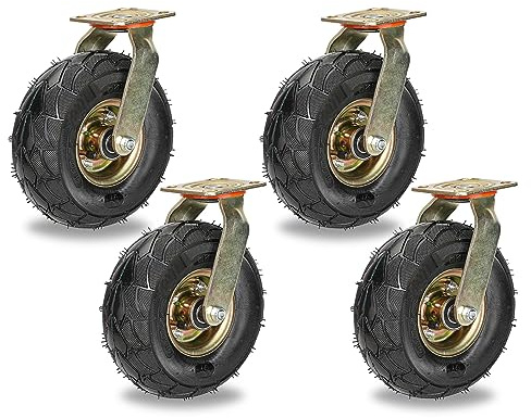 Schwerlast Möbelrolle Trolleys Industriell Transportrollen 4er-Packung, 200mm 250mm Luftreifen Gummi Lenkrolle, Schwenkrollen Mit Bremse, Schrauben & Metallplatten, 600Kg Gesamtkapazität (Color : Swi