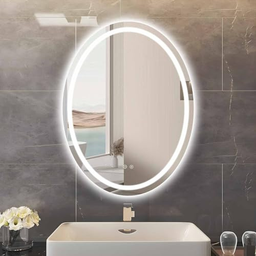 sunrik LED Badspiegel 70x90cm, Touch-Schalter, mit Beleuchtung, Ovales