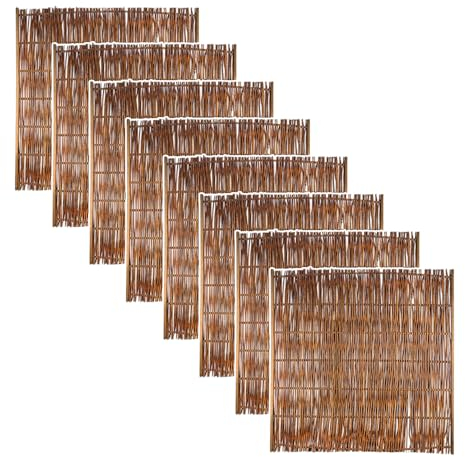 8er Set Weidenzaun | im Maß 180x180 cm (Breite x Höhe) | mit seitlichem Rahmen | aus geölter Weide mit braun gebeizten Holzrahmen (Kiefer/Fichte) | | Sichtschutz-Zaun | Weidenflechtzaun