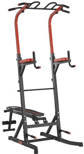 HOMCOM Estación de Musculación Altura Ajustable 202-238 cm Negro | Aparatos de Gimnasia para Casa, Respaldo Regulable en 5 Posiciones, para Fitness Entrenamiento en Gimnasio Oficina, Acero