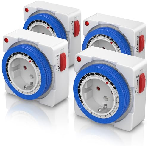CSL - 4X mechanische Zeitschaltuhr - 24 Stunden Timer - 96 Schaltsegmente - Schieberegler für Zeitangabe - 3680W - integrierter Berührungsschutz