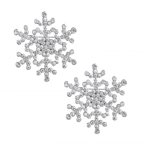 RmKbe 2 delar snöflinga brosch nål full av strass brosch nål kristall krage nål brud bröllop broscher för jul, Legerat stål