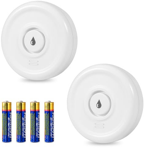 Wassermelder Wassersensor Wassermelder Wasseralarm mit Batterie Wasserstandssensor Wasserstandsmelder 100dB Wasserwächter Wasserwarner für Keller, Küchen und Badezimmer 2 Stück