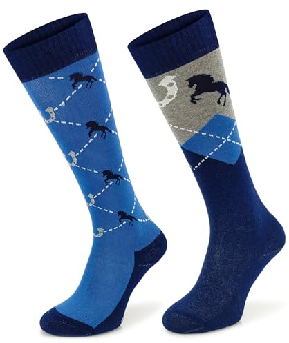 SKIETY Chaussettes Équestres - Chaussettes Longues en Chevaux - Chaussettes Équestres pour Femmes, Filles, Enfants - Chaussettes Amusantes