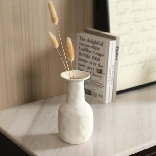 Lywins Vase en céramique de Style Nordique, Petit Vase déco pour l'herbe de la Pampa comme décoration bohème, Vase Blanc Mat 17cm, Décoration intérieure pour Les Fleurs fraîches et séchées