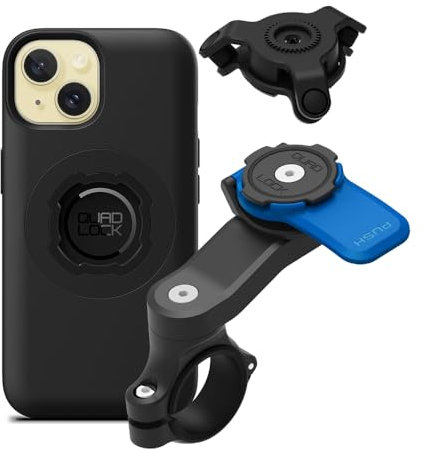 QUAD LOCK Lenker Handyhalterung für Motorrad mit Vibrationsdämpfer und MAG Hülle für iPhone 15