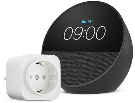 Amazon Echo Spot (Ultimo modello) | Nero + Amazon Basics Presa intelligente, compatibile con Alexa - Kit di base per Casa