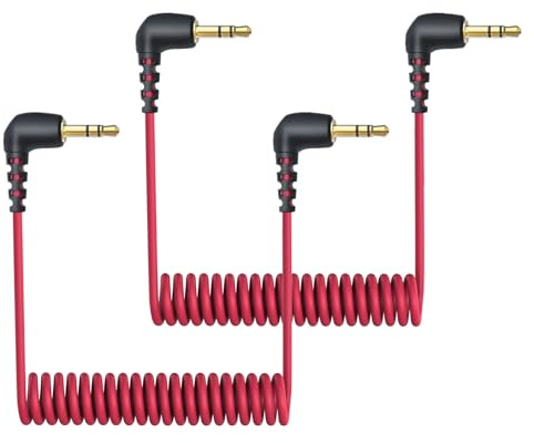 2-Pack 3.5mm Microphone Cable Compatible with Rode Wireless Pro / Wireless Go 2 / DJI Mic 2 and Hollyland Lark M1 M2 150 Max Duo, Coiled Dual 3.5mm TRS Patch Cable Audio Mic Cord for DSLR Cameras