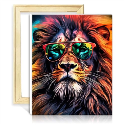 LiHEQING Malen nach Zahlen, Löwe, digitales Ölgemälde-Set zum Selbermachen auf Leinwand mit 3 Pinseln und Acrylfarben, Wanddekoration, Geschenke, ohne Rahmen (60 x 75 cm)