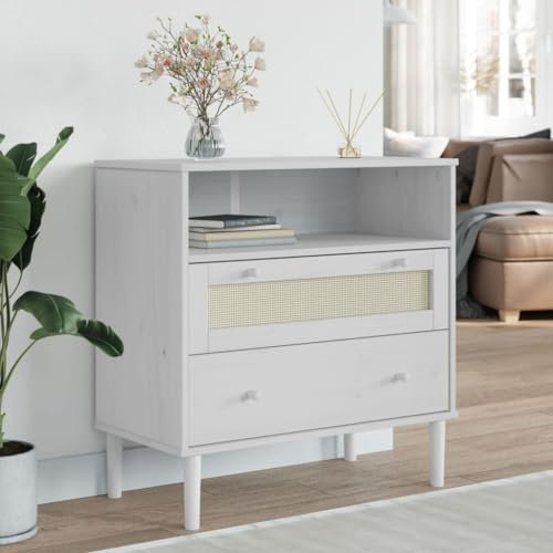 ShGaxin Sideboard SENJA Rattan-Optik Weiß 80x40x80 cm Kiefernholz, Kommode Schlafzimmer, Kommoden & Sideboards, Wohnzimmerschrank, Flur Kommode, Zimmer Möbel - 358020