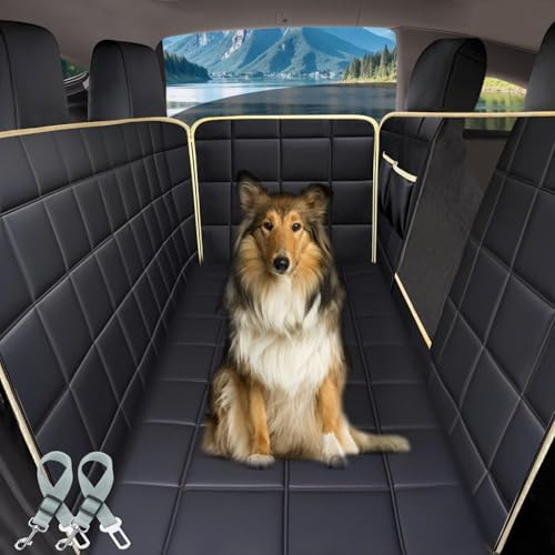 Lassie Dog Hammock for Car, Compatible with 2020-2026 Tesla Model Y Dog Seat Covers,Dog Car Seat Cover for Back Seat with 4 Headrests and 2 Seat Belts, 100% Waterproof Pet Seat Protector for Dogs