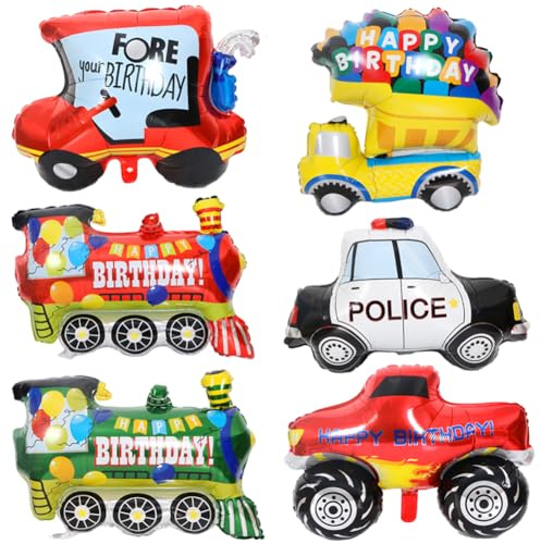 Folienballons Fahrzeuge,XXL Auto Form Folienballon Kinder,6PCS fahrzeuge Aluminiumfolienballons,Transport, Autos, Geburtstagsfeier Dekorationen, Car Folienballons Auto Luftballon Verkehr Fahrzeuge Foi