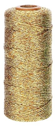 FSSTUD 100 Meters 1mm Glitter Metallic String Gift Wrapping Thread Sparkly Thin Cord Christmas Bauble Hanging Twine Jewelry Making Thread Cord Craft String Twine for DIY Golden