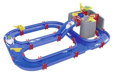 AquaPlay Harbour Wasserbahn - Outdoor-Wasserspiel mit Bahn, Booten und 2 Spiel-Figuren - Wasserspielzeug für Kinder ab 3 Jahre, 128 x 93 x 40 cm