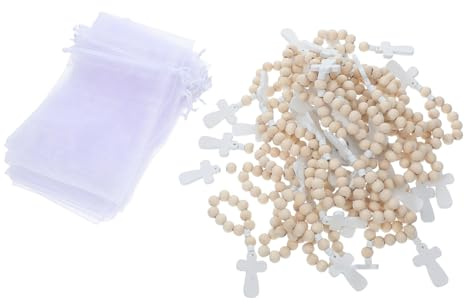 KOCKSHION 40sätze Holzrosenkranz Armbänder Mit Mesh-beuteln Für Taufen Babypartys Und Erstkommunion Segensarmbänder Für Besondere Anlässe Vielseitig Einsetzbar